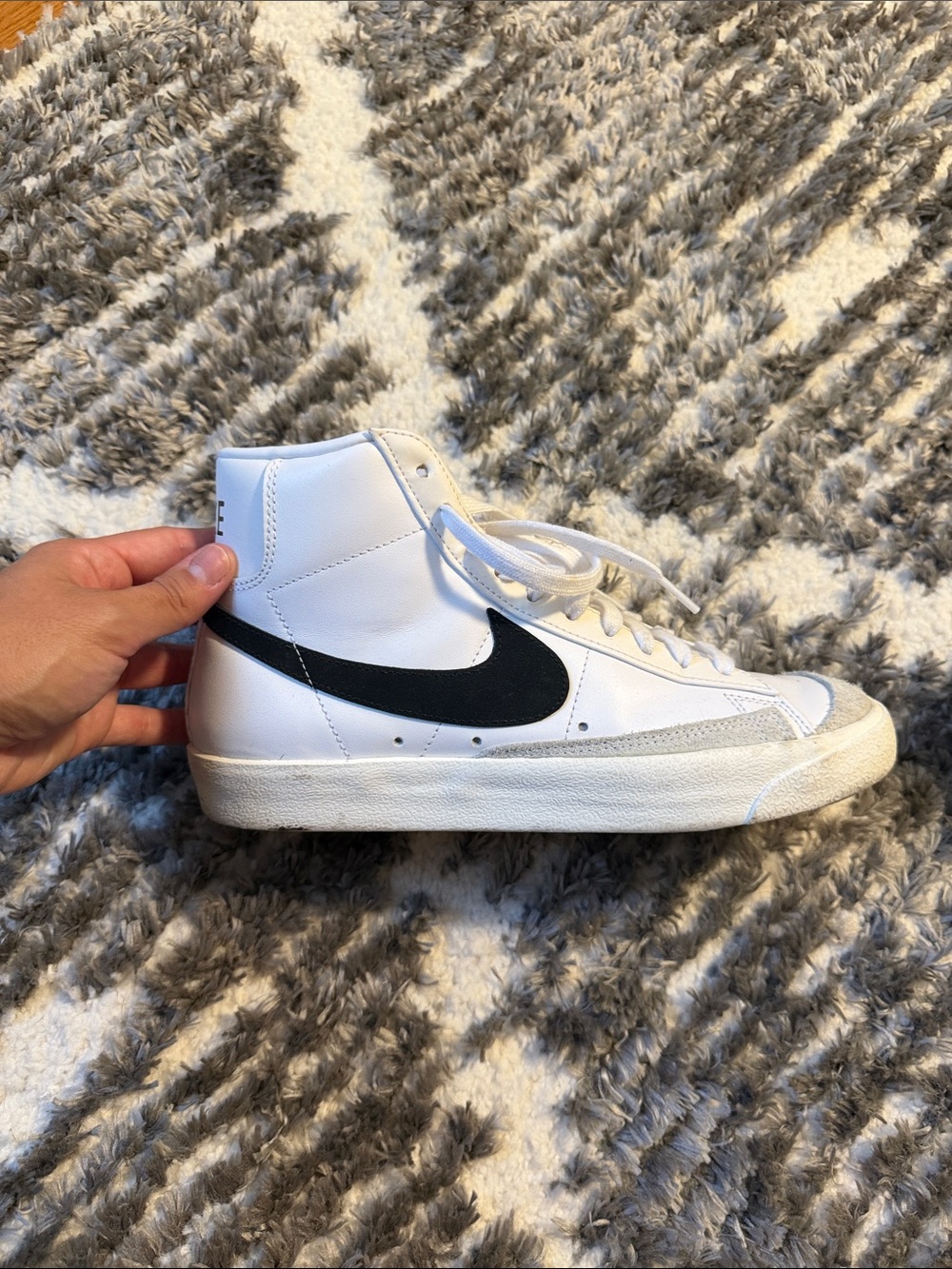 Nike White/Black High-Top Sneakers with Black Swoosh